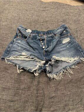 Levi's Distressed High-Rise Button-Fly Denim Shorts - Medium Blue